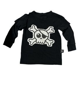 nununu Black Long Sleeve Tee with White Skull & Crossbones